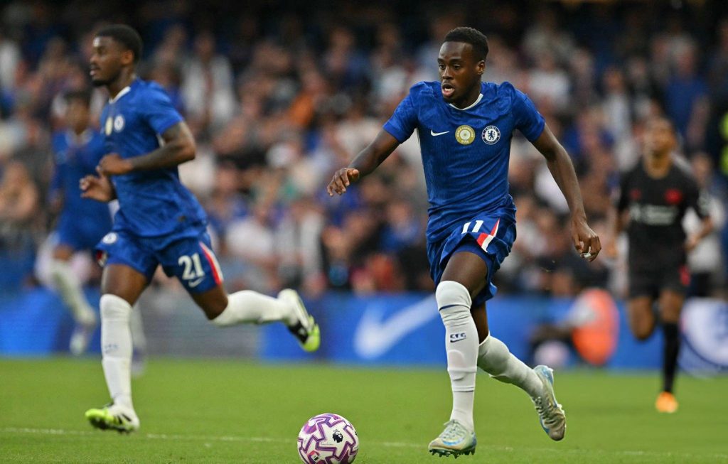 Jamie Gittens in action during Chelsea 2-0 pre-season win against Bayer Leverkusen